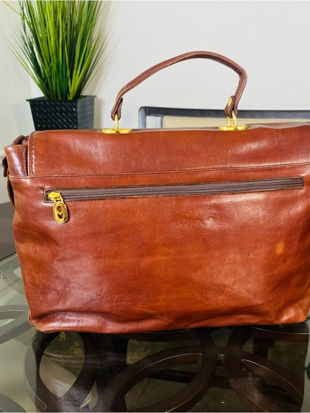 Vintage Marino Orlandi Brown Leather Satchel Bag - Made in Italy - Gold Hardware